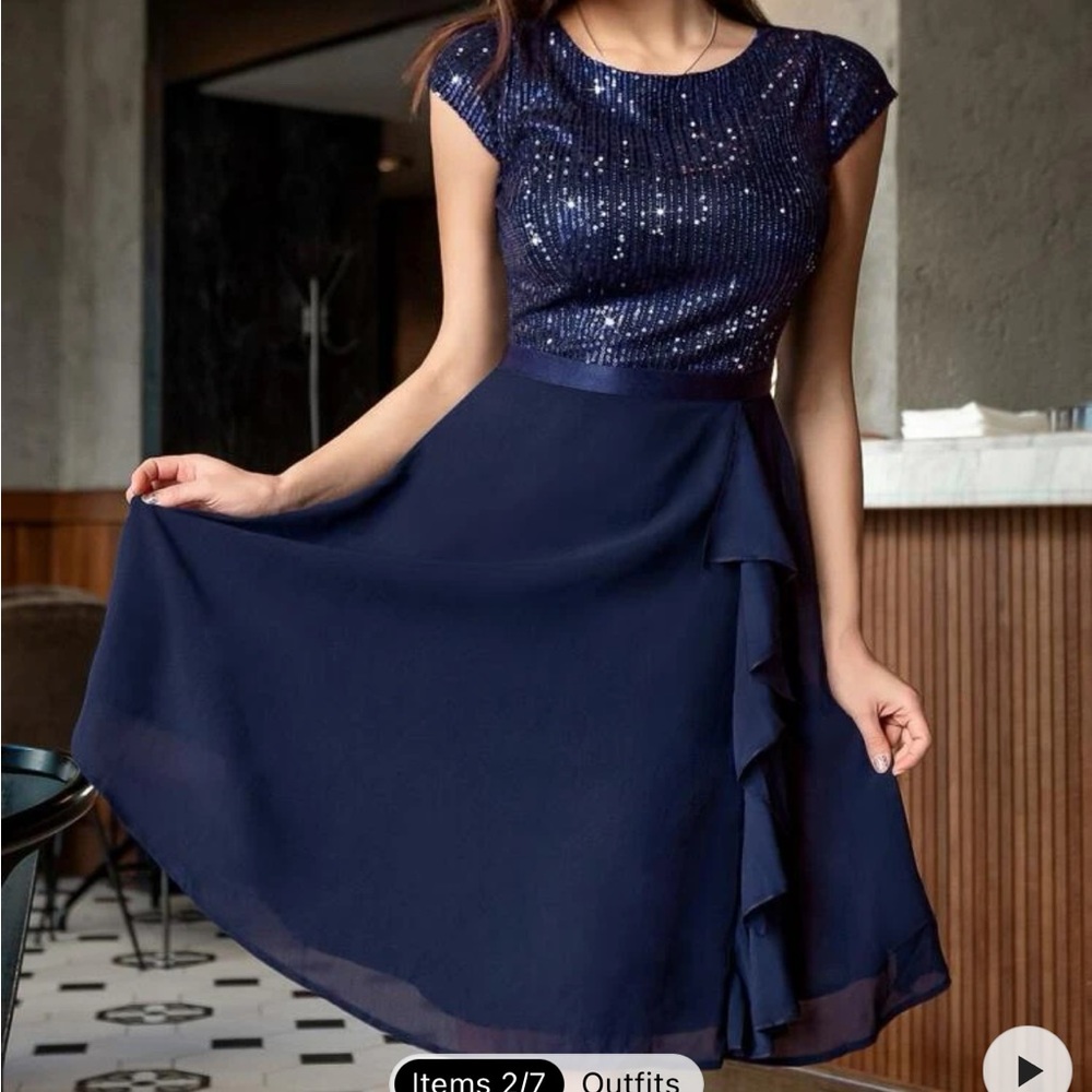 Navy sequin knee length dress